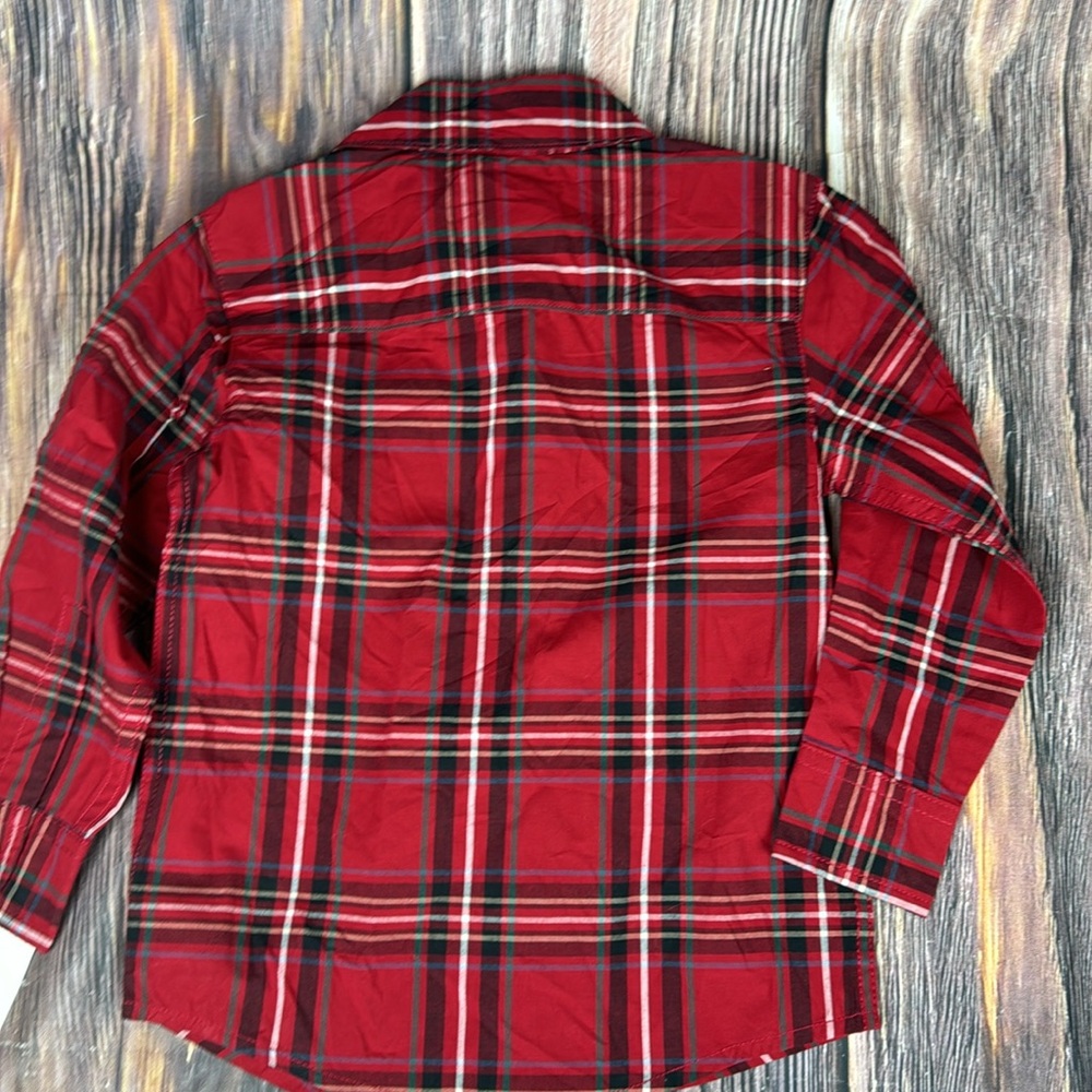 Red Plaid Button Down Shirt- 3T - Picture 4 of 7